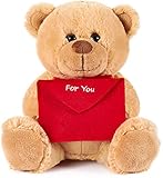 BRUBAKER Teddy Plüschbär mit Umschlag Rot - for You - 25 cm - Teddybär Plüschteddy Kuscheltier Schmusetier - Hellbraun