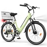 ESKUTE C100 Plus E-Bike, 26 Zoll Elektrofahrrad, E-Cityrad 250W HeckMotor, 36V 13Ah Wechselakku, bis zu 100km, LCD-Display, Tiefeinsteiger E-CityBike mit Fahrradkorb