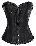 SCARLET DARKNESS Damen Renaissance Bustier Vollbrust Corsagen mit Blumendruck Party Bustier Schwarz 44