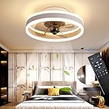Reversibel Led Deckenventilator Mit Licht Fernbedienung Leise 6 Geschwindigkeiten Schlafzimmer Deckenventilator Mit Beleuchtung Wohnzimmer Modern 24W Dimmbar Deckenlampe, Weiß 40CM