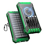 Wireless Solar Powerbank 26800mAh mit 4 Kabeln, Powerbank USB-C 15W Schnellladung 6 Ausgänge 3 Eingänge für Handy Tablets, Outdoor Camping Solar Ladegerät Externer Akku mit Taschenlampe