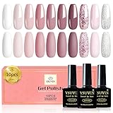 YSUVIN 10 Farben Gel Nagellack, Glitzer Rot Weiß Schwarz Grau Gold Tränken Sie den UV-Nagellack für Anfänger DIY Nail Art Maniküre Salon, 8ML