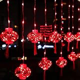 LED Lichterkette Lichtvorhang, Laternen Lichterkette, Chinesische Lampion Lampe Lichterkette, Chinesisches Neujahr Frühlingsfest, Chinesische Rote Knoten Quaste Ornament für Party Feier Dekoration
