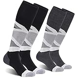 CS CELERSPORT 2/3 Pack Herren Skisocken mit voller Polsterung, Winter Warme Wollsocken für Skifahren Snowboarden, Schwarz/Grau, Large