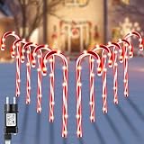 HELESIN 10 Stück Lichterketten Weihnachtsweg Marker, Weihnachten LED Zuckerstangen Lichterketten Weihnachtsweg Festive Weihnachtsbeleuchtung Außen Gartenstäbe Zuckerstange für Garten Weihnachtsdeko