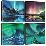 Sungeek 4 Teilig Leinwandbilder mit Holzrahme, Leinwanddruck Bilder 30 x 30 cm, Moderne Wandbilder Kunstdruck Wand Dekoration für Wohnzimmer Schlafzimmer Home Büro Esszimmer (Aurora)