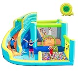 FBSPORT Hüpfburg mit Gebläse, Wasserspielcenter mit Trocken/Wasserrutsche Planschbecken Kletterwand Sprung und Basketballkorb, Groß Hüpfburg for Indoor & Outdoor, Hält bis zu 5 Kinder/180KG