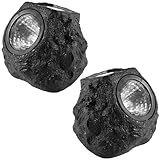 OUNONA 2 Stück Solarbetriebene LED Steinleuchten Wetterfest für Garten Terrasse Außen mit Künstlicher Steinoptik Hoher Lichtumwandlung Regensicher Dekorative Solarlampen für Vorgarten