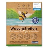 Seas Bees Trees Waschmittel Blätter, Reisewaschmittel, nachhaltige Wäschestreifen mit frischem Duft, für Weiß-, Bunt- und Handwäsche, CO2 sparen und die Umwelt schonen, 32 Streifen, Fresh Linen