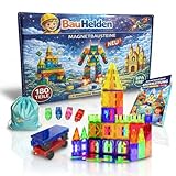 BauHelden Magnetbausteine Set, 180 Teile, Magnetische Bausteine, BPA Frei, Deutsche Bauanleitung, Kreatives Konstruktionsspielzeug