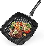 Gotoll Grillpfanne 28×28 cm, Steakpfanne Induktion aus Aluminiumguss, induktionsgeeignet Pfanne, PFOA-freie Bratpfanne, leicht zu reinigen