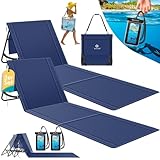 KESSER® Strandmatte klappbar mit Verstellbarer Rückenlehne, Strandliege faltbar mit Tragegurt, wasserdichter Handyhülle & Aufbewahrungstasche, Sonnenliege für Strand Garten Terrasse, Liegematte 130Kg