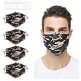 Lulupi 4 Stück Erwachsene Unisex Mundschutz Multifunktionstuch Camouflage Atmungsaktiver Baumwoll Mund-Nasenschutz Waschbare Staubdicht Stoffmaske Mundmaske Camo Motorrad Bandana Halstuch Schals