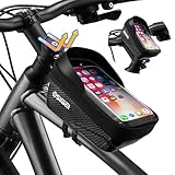 OSIGEI Fahrradtasche Rahmen Schnellverschluss, Handy Halterung Halter Wasserdicht Fahrradlenker Tasche Fahrradtasche mit Regenhaube Fahrrad Rahmentasche Lenkertasche Handytasche Face ID für Smartphone