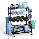 Hantelständer - ZACHVO Hantelablage - Dumbbells Regal 4 Etagen für Home Gym mit Rad und 8 Haken - 160KG Tragfähigkeit Kurzhanteln Lagerregal für Dumbbells und Yoga Ball, Block, Matte, Gurt, Rolle