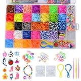 2800 Elastische Gitter-Armbänder,Loom Bänder Set,40 Rastern Gummibänder Loops,Bunte DIY-Set für Kinder Mit Verschiedenen Perlen und Rahme,Elastisches Loombänder,Jungen-und Mädchengeschenke
