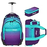 Elephant 3 Teile Set Trolley Hero Signature Schultrolley Schulranzen Trolly Sporttasche Mäppchen 12800 (Violet Cube (Lila-Türkis))