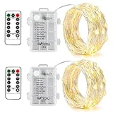 BXROIU 2 x50Leds Silbernedraht Micro LED Lichterkette Batteriebetrieb 8 Programm (Warm weiß), 2 Stück (1er Pack)