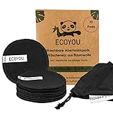 EcoYou waschbare Abschminkpads aus Bio-Baumwolle - wiederverwendbare Wattepads in schwarz 10 Pads inkl Wäschenetz zur Aufbewahrung als Wattepadspender - Zero Waste Make up remover + DIY Rezepte Guide