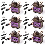 Miuzei Servomotor Metall Zahnräder 6 Stück RC 9G Micro Servo 180 Grad mini Motor für Arduino Modellbau Roboter Arm Flugzeug 1/10 1/8 Car Boot mit Servokabel Horn