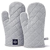 Encasa XO Long 18x30 cm Oven Microwave Hand Gloves Mitts (2 pc Set) for Kitchen Cooking & Baking - Heat Resistant, Thick & Safe, Protection of Hands from Hot Utensils, Grill - Ticking Marineblau