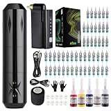 STIGMA Wireless Tattoo Maschine Set Rotary Komplettset mit 50Pcs Patronen Nadeln Power Supply Batterie für Anfänger und Künstler (Schwarz)