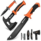 Nedfoss 38.5cm Machete Axt Messer Set mit 10cm Feuerstahl & Scheide, Survival Machete scharf echt, 25.3cm Outdoor Axt Survival, Mini Beil, 25.3cm Full Tang Outdoor Messer mit Paracord für Camping