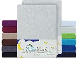 NatureMark 2er Pack Kinder FROTTEE Spannbettlaken, Spannbetttuch kuschelig weich, für Babybett und Kinderbett | 70x140 cm - Silber grau