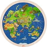 goki 57666 - Einlegepuzzle Weltkugel aus Holz, Holzpuzzle mit Menschen & Tieren der Erde, Lernspielzeug und Kinderpuzzle, fördert Fantasie und Motorik, 30cm x 30cm, 57er Set, ab 6 Jahre