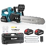 SEESII Akku Kettensäge 12 Zoll, 10000mAh Elektro Kettensäge, 1200W Bürstenloser Motor, Automatische Kettenschmierung, Werkzeuglose Kettenspannung, 30cm Schwertlänge, Ideal für Brennholz & Baum