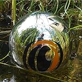 Reiherschreck- das magische Auge | Kugel Edelstahl poliert | mit aufgedruckten Augen eines Raubvogels