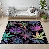 Dpvbffx Neon Laub Teppich Wohnzimmer, Mehrfarbig Pflanzenmotiv Kurzflor Teppich 160x200 cm, Botanisch Blätter Teppiche Antirutsch Weich Waschbare Teppiche Kinderzimmer Schlafzimmer Bettvorleger