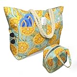 Badetasche Groß mit 7 Taschen 1 Kühltasche, 50L Orange Strandtasche xxl Familie mit Reißverschluss,Schwimmbad Tasche, Faltbar, Sanddicht, Schwimmtasche Damen für Shopping Strandurlaub Picknick