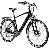 ZÜNDAPP Z810 E Trekking Fahrrad Herren ab 160 cm E Bike 24 Gänge 28 Zoll Elektrofahrrad mit Scheibenbremsen, Pedelec 700c mit Beleuchtung StVO und Tacho (schwarz/grau, 52 cm)