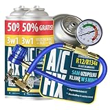 A/C FIX 3in1 R134a Kältemittel Ersatzgas - Kühlmittel Klima Auto mit Klima Dichtmittel und Öl - Gasflasche 2x235 g Auto Klimaanlage Nachfüllset - Klimaanlage Wohnmobil Klimaanlage Schlauch