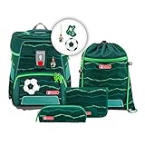 Step by Step Schulranzen-Set SPACE „Soccer Star“ 5-teilig, grün, ergonomischer Tornister mit Reflektoren, höhenverstellbar mit Hüftgurt für Jungen ab der 1. Klasse, 20L