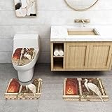 PHAYAH Badezimmerteppich-Set, Motiv: Flaming White Storch, rutschfest, Badvorleger für Teppich, wasserabsorbierend, Duschvorleger mit U-förmigem Konturteppich, 3 Stück