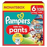 Pampers Windeln Paw Patrol Pants Größe 6 (14-19kg) Baby-Dry, Extra Large mit Stop- und Schutz Täschchen, MONATSBOX, 138 Höschenwindeln