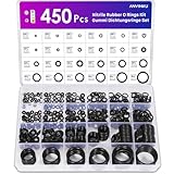 ANVINKU 450 Stück O Ringe Sortiment, 24 Größen Dichtungsringe Set, Nitril Gummidichtung Rund, Schwarz Gummi O-Ring, Gummi Dichtungen Ringe Kit für Elektrische Hydraulik, Wasserhähne, Rohre