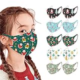 AMDOLE 5 Stück Kindermäske und 10-teiliger Filter Kinder Mundschutz Niedlich Cartoon Bandana Loop Baumwolle Waschbar Halstuch Stoffmäsk (10 PCS Weihnachten, Einheitsgröße)
