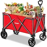 Homgava Zusammenklappbarer Wagen, tragbarer Campingwagen mit großer Kapazität, für jedes Gelände, robuster Mehrzweckwagen für Lebensmittel, Outdoor, Strand, Gartenarbeit, Einkaufen, Rot