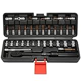 Ftemglo Drehmomentschlüssel Fahrrad 1/4 Zoll, 15TLG Torque Wrench Set, 2-24NM, 0,1NM Mikro-Einstellung, 72 Zähne Ratsche, ±3% Fehlergenauigkeit, mit 100mm Verlängerungsstangen und Stecknüsse 35mm