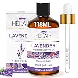 HELAIF Lavendelöl 118mL Ätherisches Lavendel Öl 100% Reines Natürliches Lavandula Angustifolia, Für Aromatherapie Hautpflege Entspannend Fördert Schlaf Bäder und Kerzen DIY, Mit Messpipette