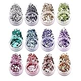 BISHENGYF【Upgrade】12 Glitzerpuder Pailletten, Holografische Meerjungfrau Pulverflocken, Metallisch Glänzende Glitzer Basteln, Aluminium Pulver Flocken für Nagelkunst und Handwerk