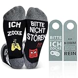 Gaming Socken Gaming Türhänger Spruch Bitte Nicht Stören Ich Zocke, Gamer Geschenke Jungen, 1 Paar Baumwollsocken Haussocken Wintersocken mit türschild bitte nicht stören für Jungen Teenager Männer