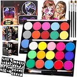 MOYKSRR Kinderschminke Set, Face Paint Body Paint für Kinder und Erwachsene, Karnevalsschminke Mädchen mit 30 Farben 2 Schminkpalette,4 Pinsel,40 Tattoo-Vorlagen - Halloween Fasching Karneval Schmink