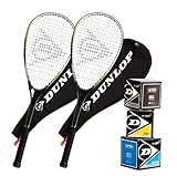 Dunlop Squash Set 2X Biotec TI GRN Deluxe Squash Rackets + 2X Racket Covers + 3X Balls