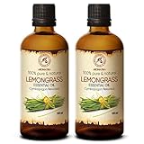 Zitronengras Öl 2x100ml - Cymbopogon Flexuosus - Indien - 100% Natürlich & Rein - Lemongrasöl Ätherisches für Aromatherapie - Aroma Diffuser - Duftlampe - Raumduft - Lemongrass Essential Oil