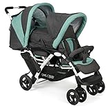 CHIC 4 BABY Geschwisterwagen DUO mit Tragetasche GeschwisterKinderwagen für zwei Kinder Melange anthrazitmint, grau