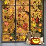 AUAUY 9 Stück Fensterbilder Herbst, Warme Herbstdeko, Thanksgiving Fensterbilder Selbstklebend Fensterufkleber Herbstdekorationen, Ahornblatt Herbst Deko Aufkleber für Fenster Kinderzimmer Cafés Party